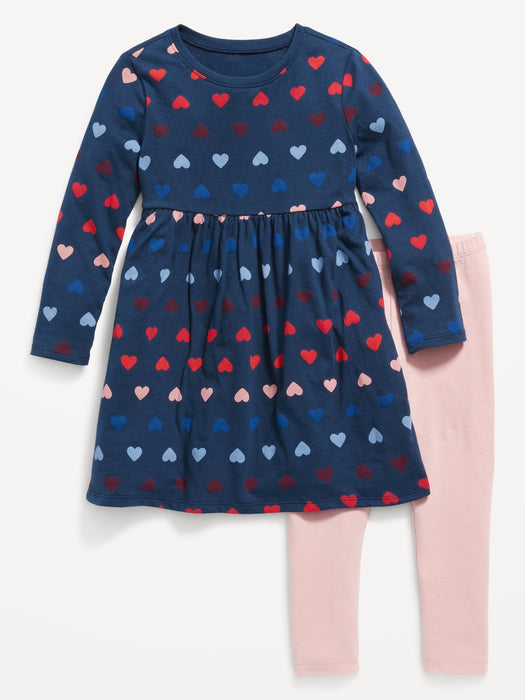 Fit & Flare Printed Jersey Dress and Solid Leggings 2-Pack for Toddler Girls