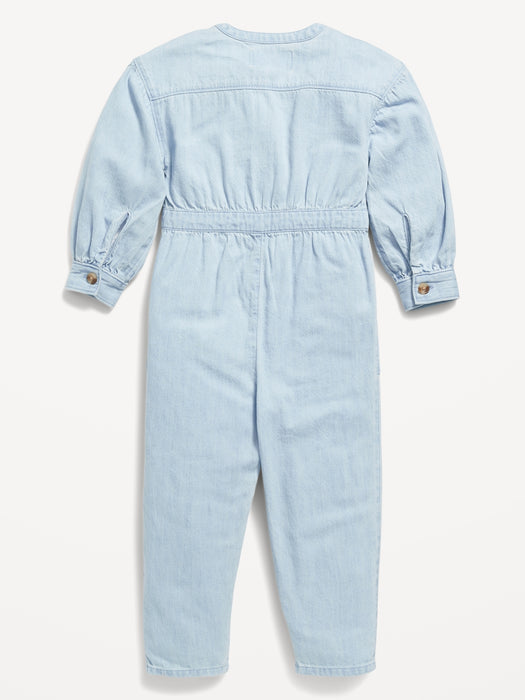 Long-Sleeve Chambray Utility-Pocket One-Piece for Toddler Girls