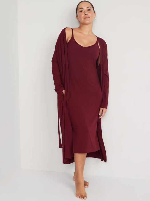 Maternity Sunday Sleep Rib-Knit Robe & Nursing Nightgown Set - Red