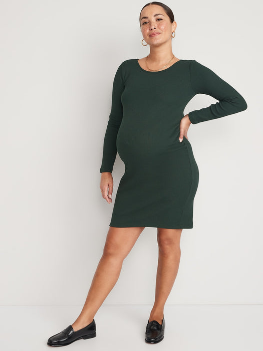 Maternity Long-Sleeve Cutout-Back Rib-Knit Dress - Green