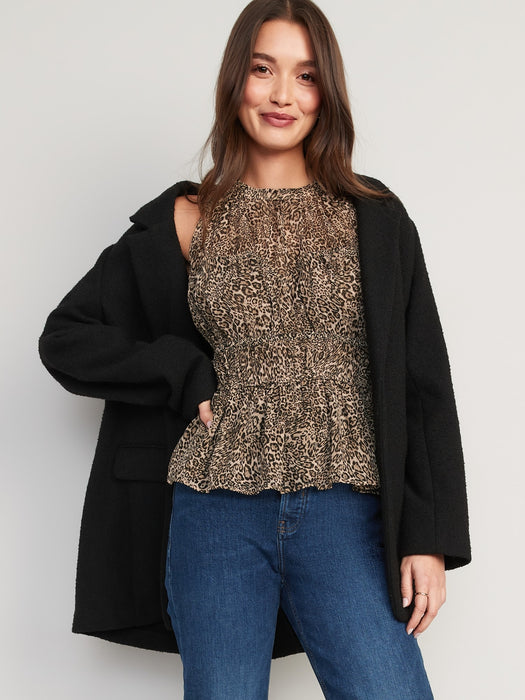 Sleeveless Shirred Crinkled Peplum Blouse for Women