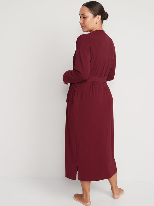 Maternity Sunday Sleep Rib-Knit Robe & Nursing Nightgown Set - Red