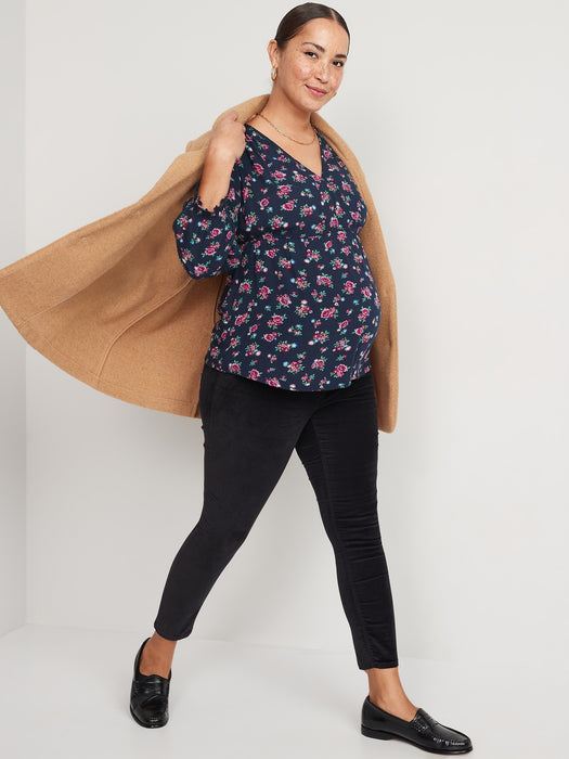 Maternity Puff-Sleeve Babydoll Blouse