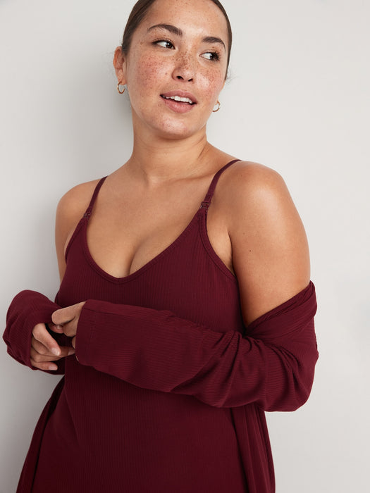 Maternity Sunday Sleep Rib-Knit Robe & Nursing Nightgown Set - Red