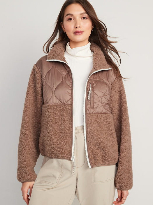 Quilted Hybrid Sherpa Jacket for Women.