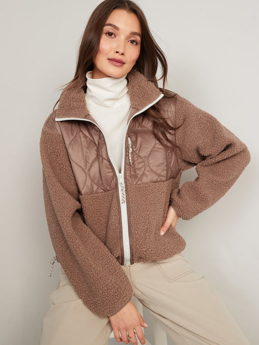 Quilted Hybrid Sherpa Jacket for Women.