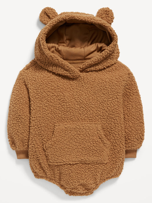 Unisex Long-Sleeve Sherpa Critter-Hooded Bodysuit for Baby