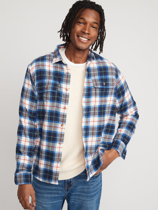 Regular-Fit Plaid Double-Brushed Flannel Shirt for Men