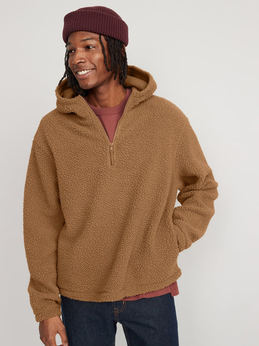 Oversized Sherpa Quarter-Zip Sweatshirt for Men - Beige