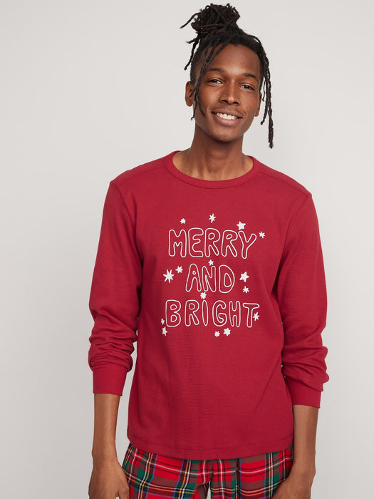Thermal-Knit Matching Christmas Long-Sleeve Graphic T-Shirt for Men - Red