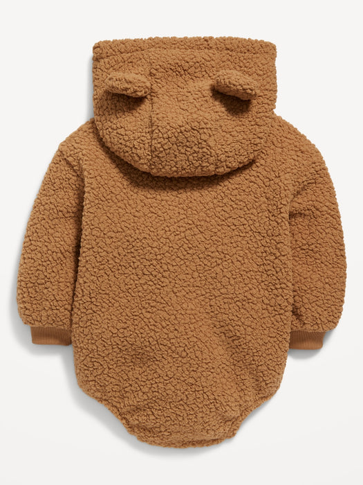 Unisex Long-Sleeve Sherpa Critter-Hooded Bodysuit for Baby