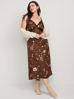 Lace-Trimmed Satin Cami Shift Dress for Women