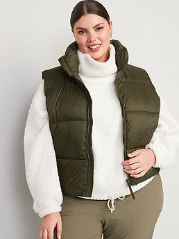 Water-Resistant Quilted Puffer Vest for Women - Green