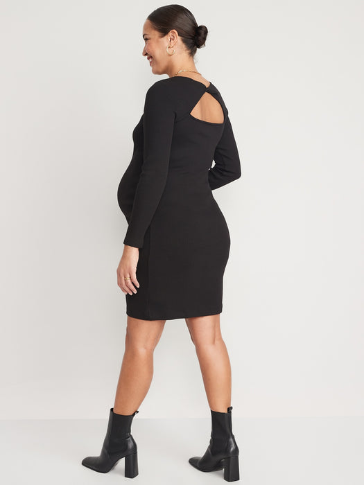 Maternity Long-Sleeve Cutout-Back Rib-Knit Dress
