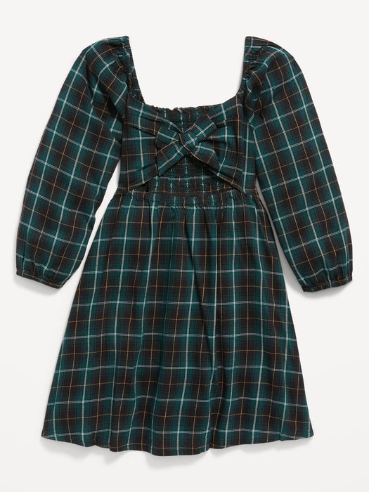Long-Sleeve Smocked Plaid Fit & Flare Dress for Girls - Multi