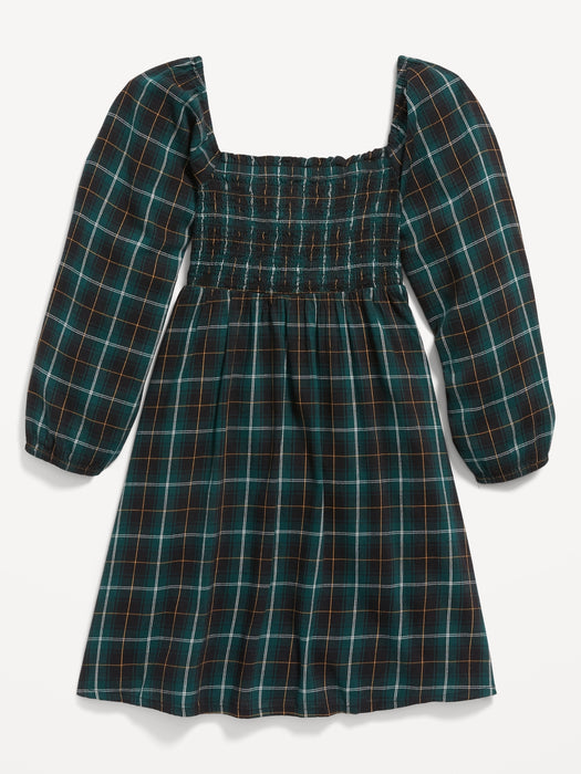 Long-Sleeve Smocked Plaid Fit & Flare Dress for Girls - Multi