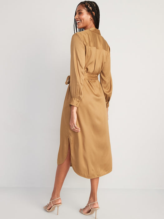 Tie-Belt Midi Shirt Dress for Women