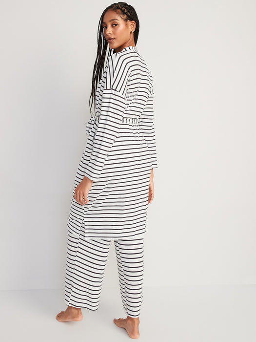 Oversized Sunday Sleep Striped Rib-Knit Robe for Women