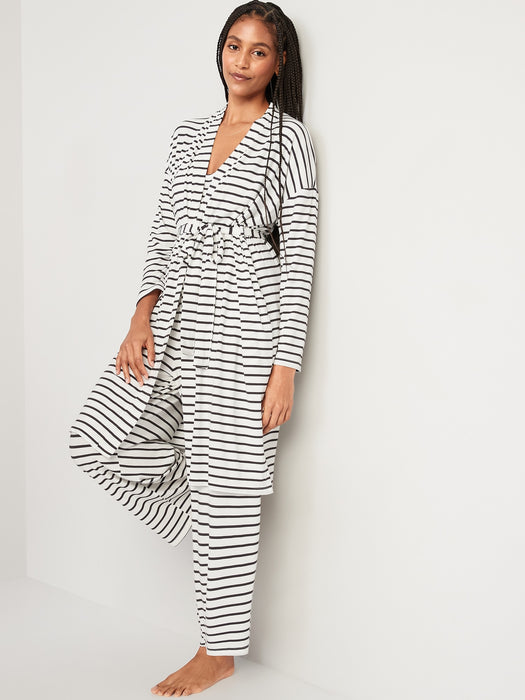 Oversized Sunday Sleep Striped Rib-Knit Robe for Women
