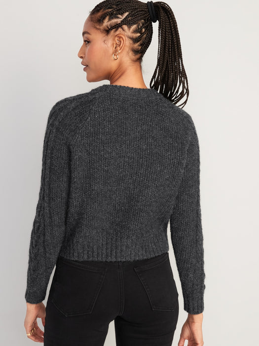 Heathered Cable-Knit Cardigan Sweater for Women