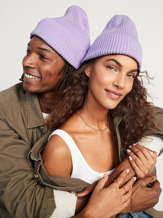 Gender-Neutral Rib-Knit Beanie Hat for Adults - Purple