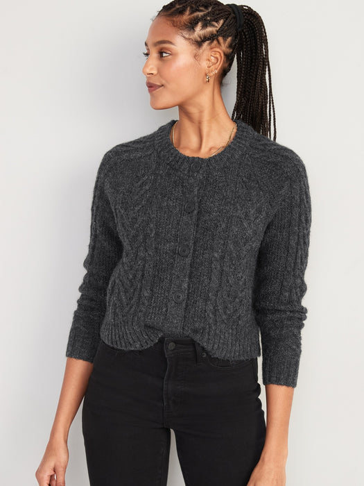 Heathered Cable-Knit Cardigan Sweater for Women