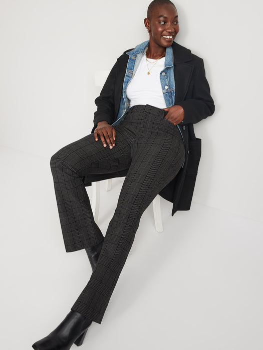 High-Waisted Plaid Never-Fade Pixie Flare Pants for Women