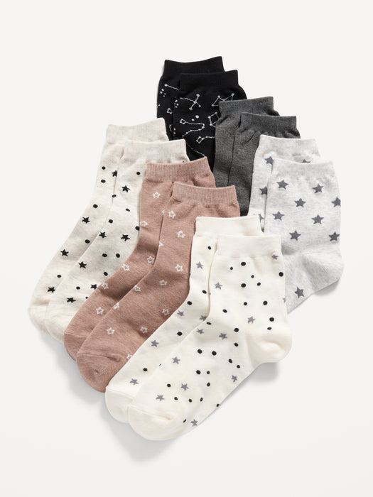 Patterned Quarter-Crew Socks 6-Pack for Women
