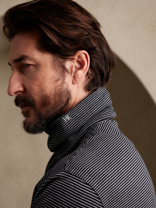 Messina Turtleneck T-Shirt - Navy Stripe