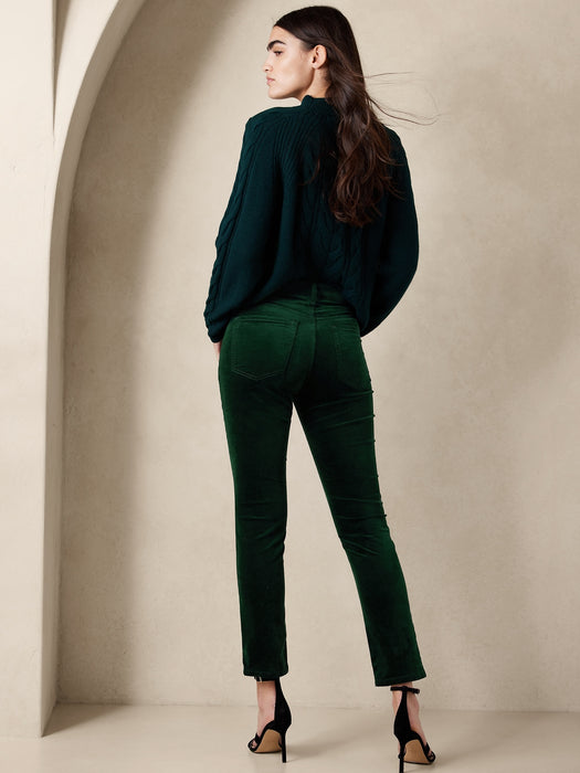 The Slim Velvet Jean - Galactic green