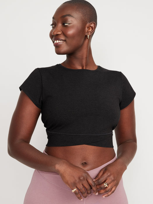 PowerChill Cropped Cross-Front Fitted T-Shirt for Women