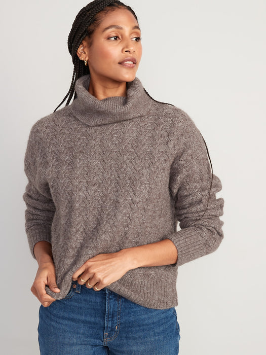 Heathered Pointelle-Knit Turtleneck Sweater for Women