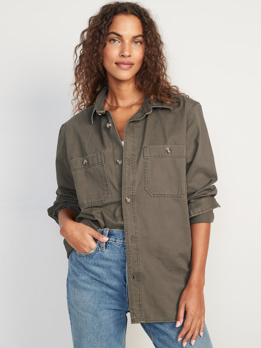 Oversized Cotton-Twill Gender-Neutral Overshirt for Adults - Green