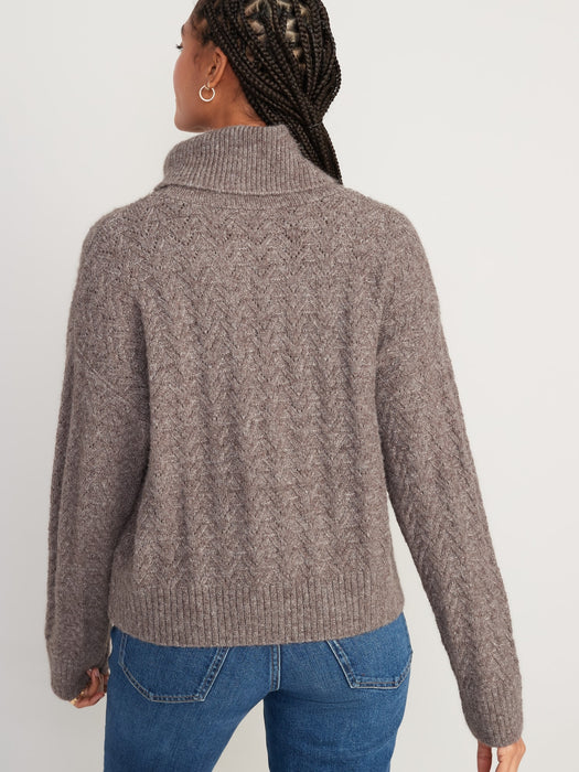 Heathered Pointelle-Knit Turtleneck Sweater for Women