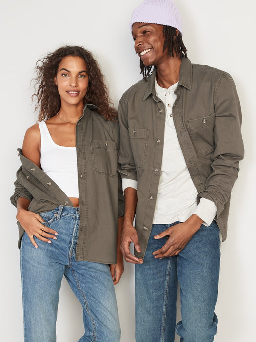 Oversized Cotton-Twill Gender-Neutral Overshirt for Adults - Green