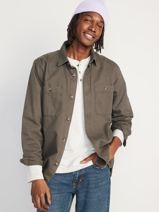 Oversized Cotton-Twill Gender-Neutral Overshirt for Adults - Green