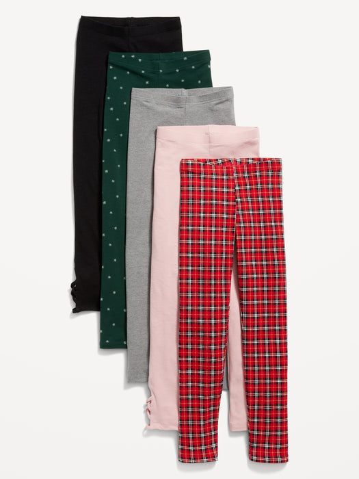 Full-Length Built-In Tough Leggings Variety 5-Pack for Girls - Red