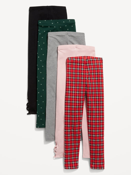 Full-Length Built-In Tough Leggings Variety 5-Pack for Girls - Red