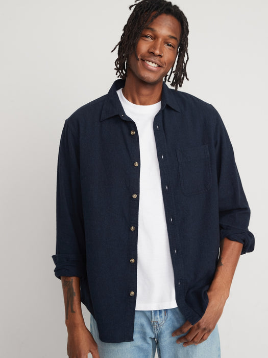 Regular-Fit Double-Brushed Flannel Non-Stretch Shirt for Men