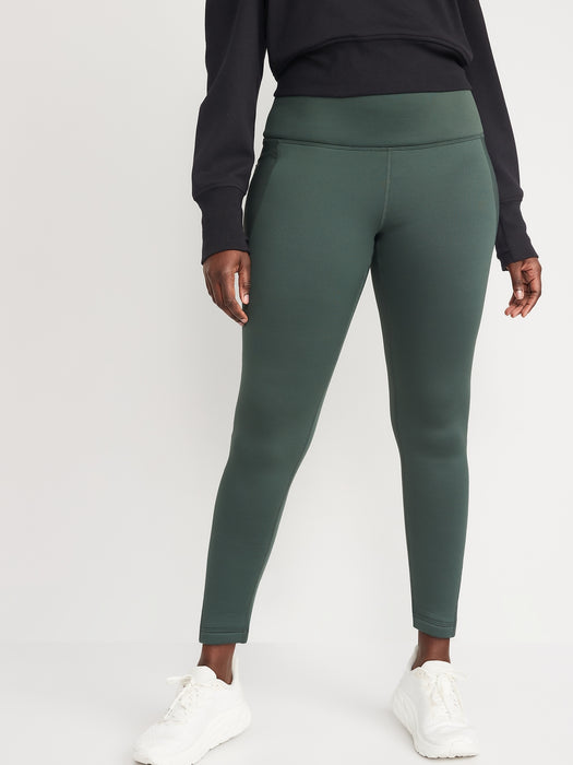 High-Waisted UltraCoze Fleece-Lined Leggings for Women - Green