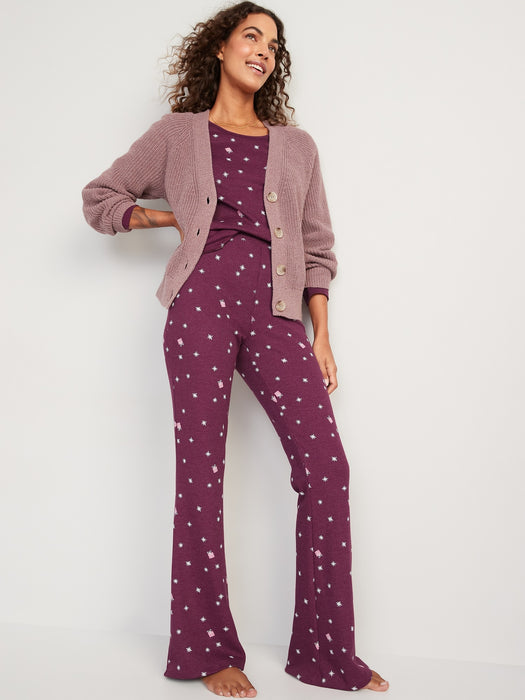 High-Waisted Thermal Flare Pajama Pants for Women - Multi