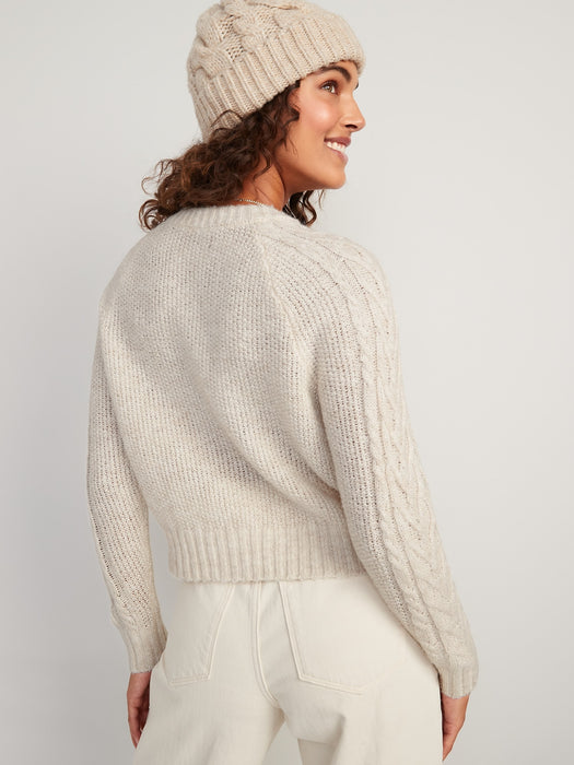 Heathered Cable-Knit Cardigan Sweater for Women