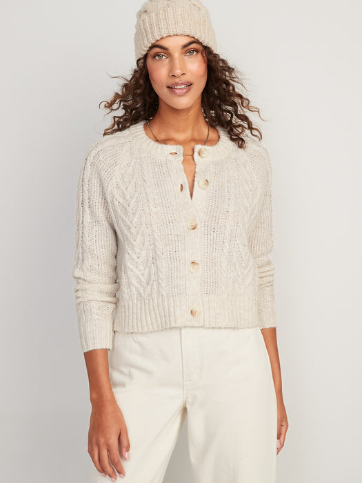 Heathered Cable-Knit Cardigan Sweater for Women