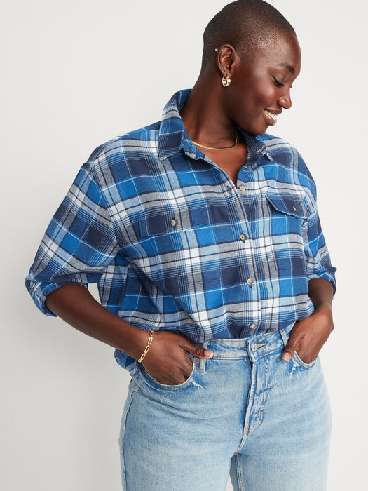 Long-Sleeve Plaid Flannel Boyfriend Tunic Shirt for Women