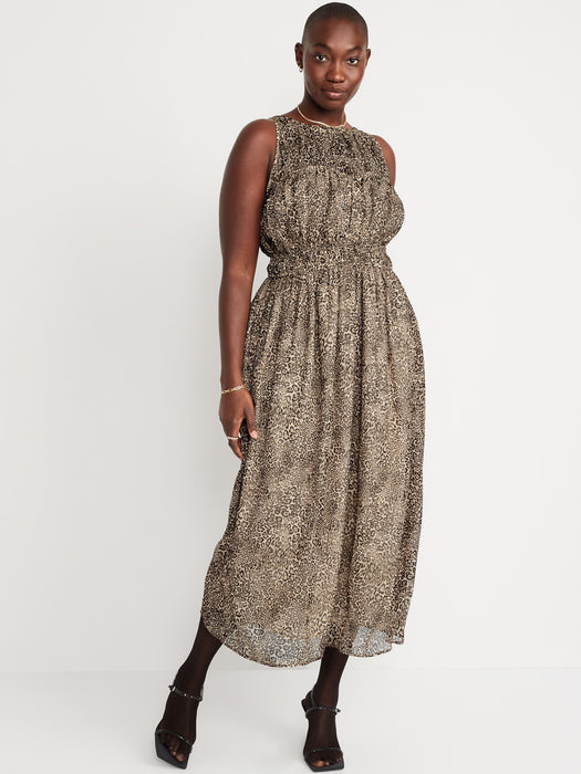 Fit & Flare Shirred Crinkled Maxi Dress for Women