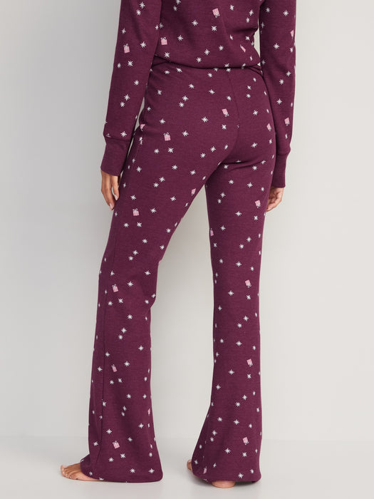 High-Waisted Thermal Flare Pajama Pants for Women - Multi
