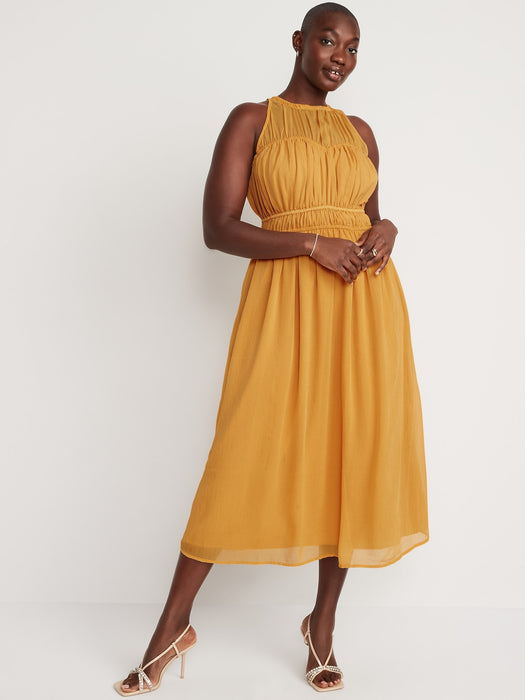 Fit & Flare Shirred Crinkled Maxi Dress for Women