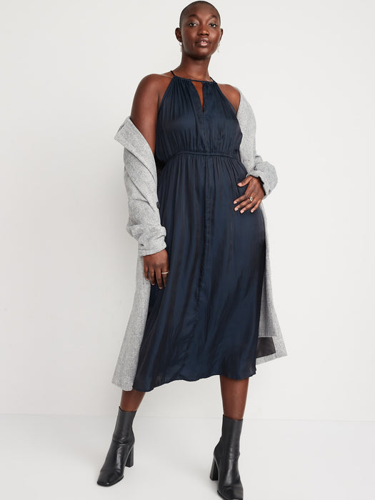 Waist-Defined Halter Satin Maxi Dress for Women