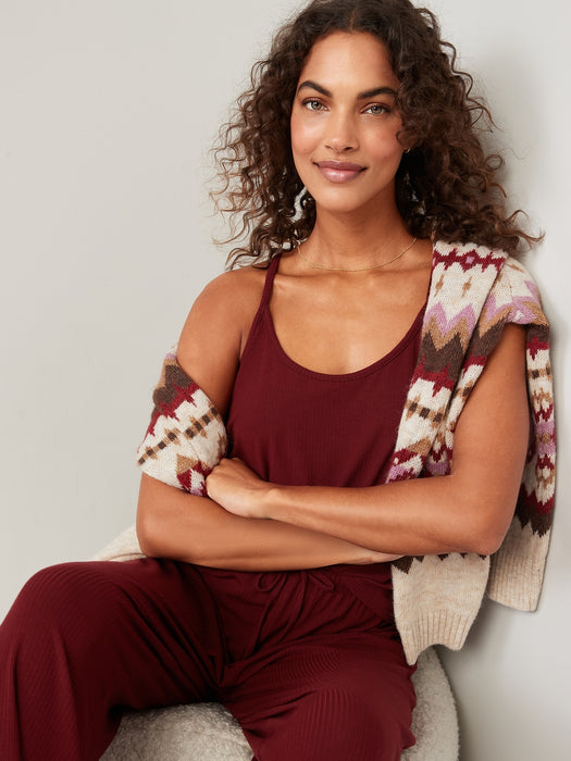 Sunday Sleep Cropped Racerback Pajama Cami Top for Women - Red