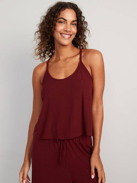 Sunday Sleep Cropped Racerback Pajama Cami Top for Women - Red